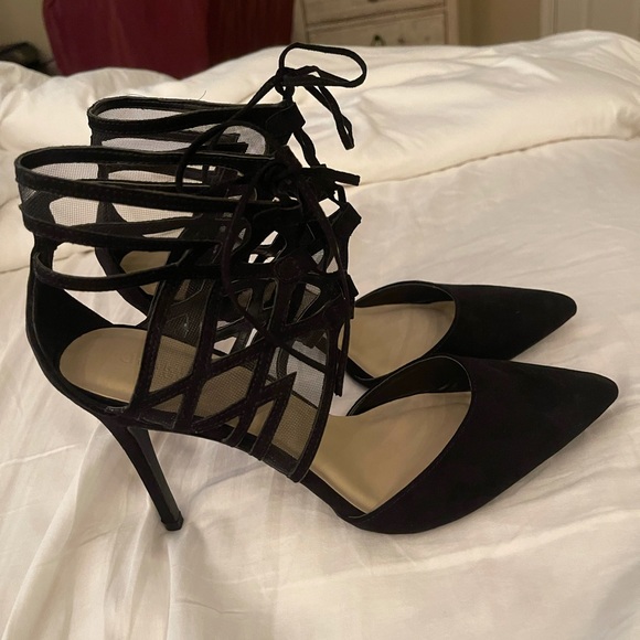 CHARLOTTE RUSSE- NEVER WORN black mesh tie up heels - Picture 4 of 8